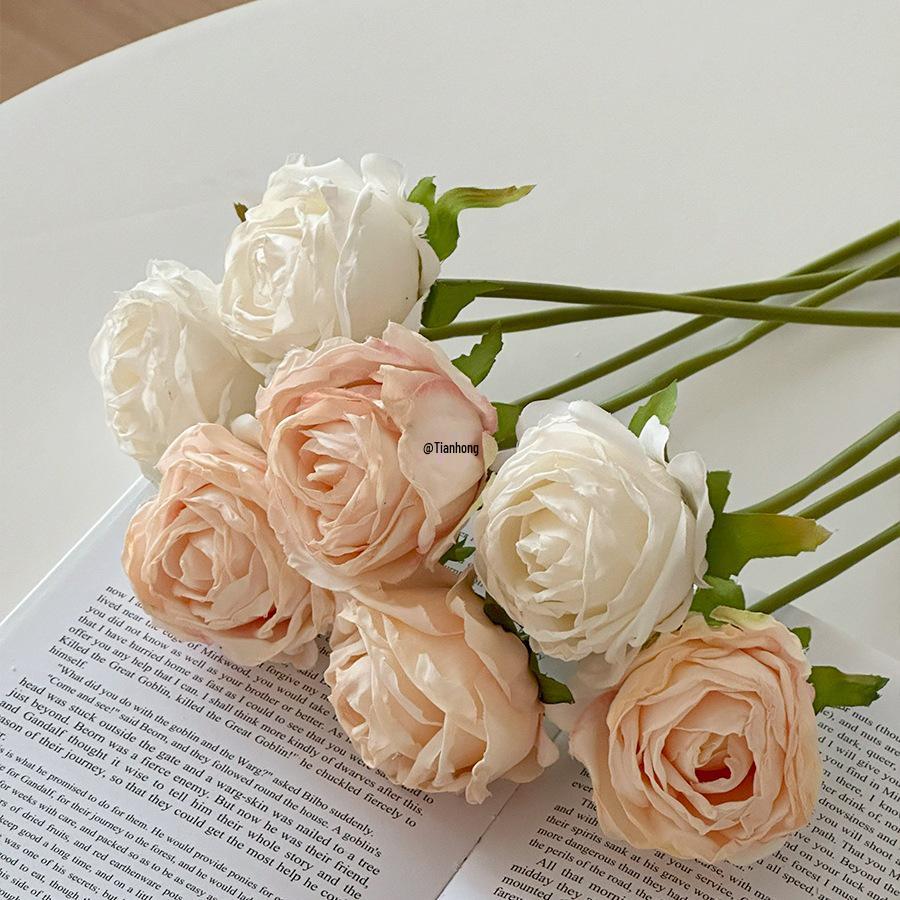 Rose Artificial Flower Arrangement for Living Room Dining Table - Preserved Dried Bouquet Vase Decoration