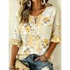Women's elegant printed lace-up flared top, stylish and versatile, comfortable and skin-friendly