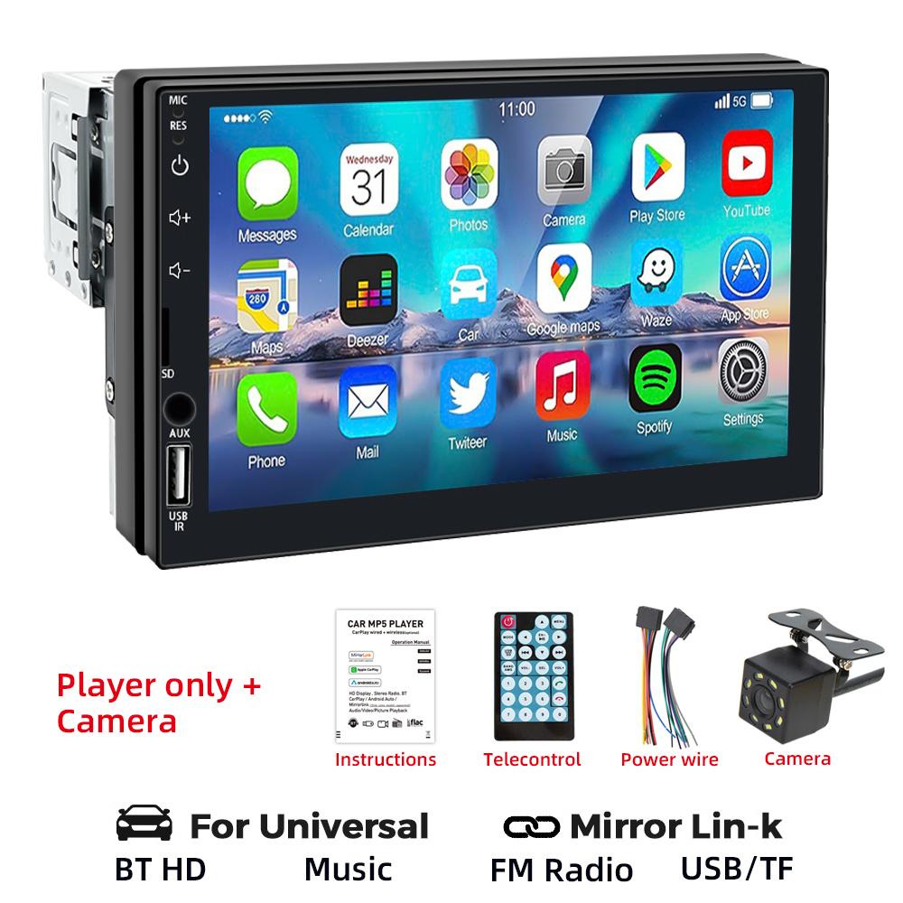 Car Radio 7 Inch 1 Din MP5 Multimedia Player Touch Screen FM ISO Power Aux Input Bluetooth USB Mirror Link Universal