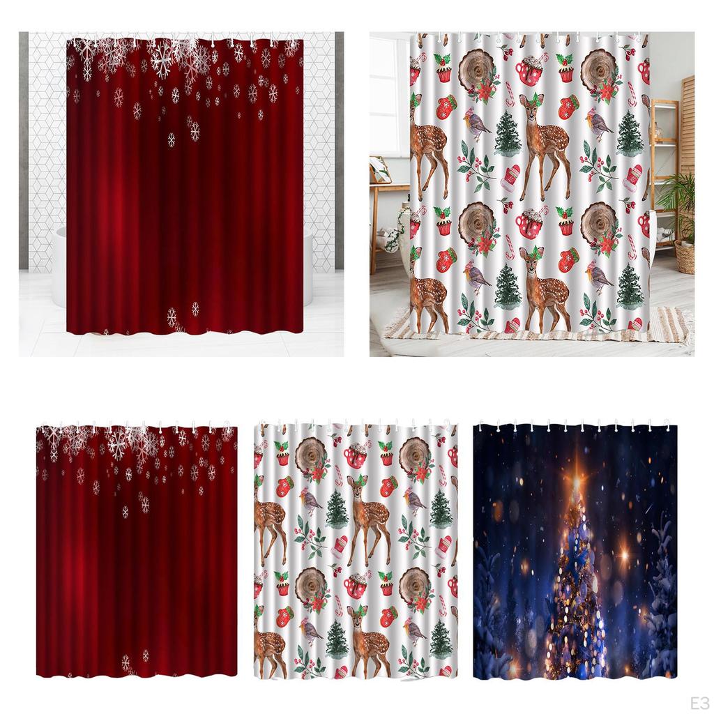 180x200cm Bath Curtain with 12 Hooks for Christmas Decoration