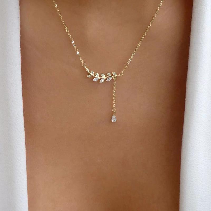 Alloy pendant jewelry high-end wheat ear tassel adjustable necklace female leaf collarbone chain