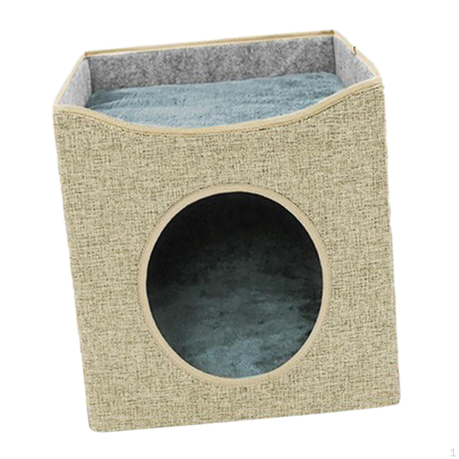 Cat Bed Cube House Double Layer with Sided Cushion Cute Soft Pet Sleeping Foldable Cave абрикосовый