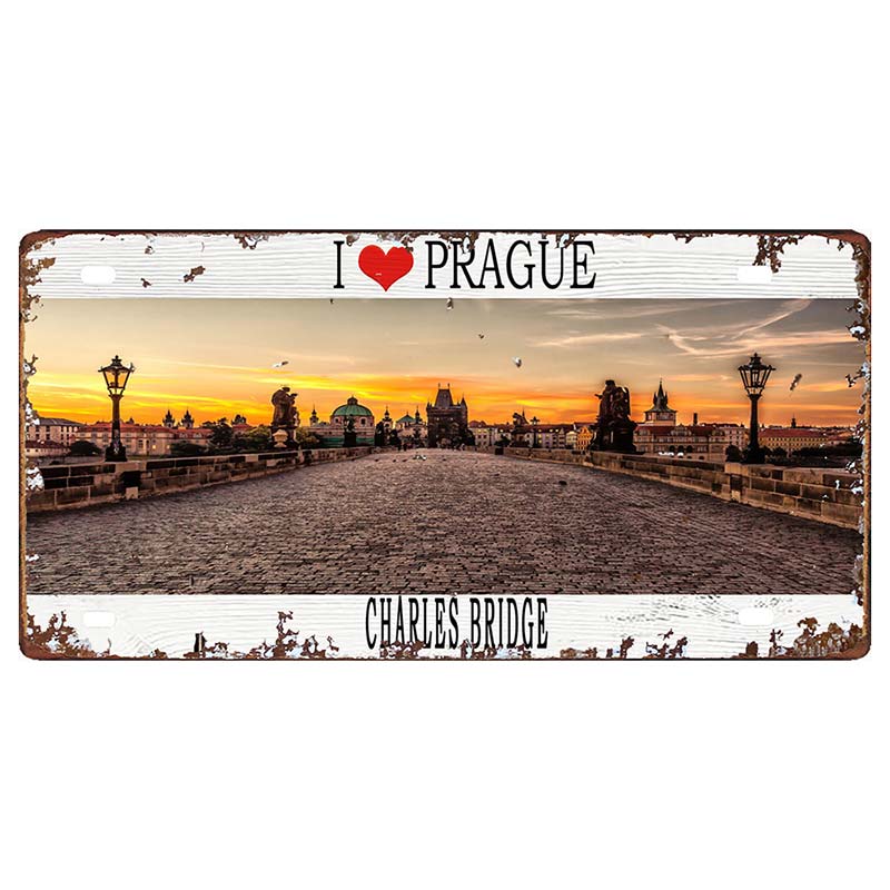 Prague Travel City Car Lisence Vintage Poster Souvenir Metal Sign Retro Plaque For Wall Shop Bar Home Decor 30X15CM  DC-0958A