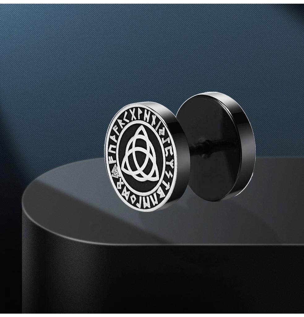 Gothic Norse Viking Runes Stud Earrings for Men Boys,Rock Punk Stainless Steel Valknut Wolf Head Compass Celtic Knot Earrings