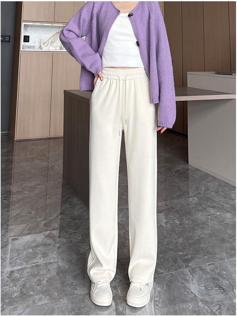 Women's High-Waisted Velvet Straight-Leg Pants - Fleece-Lined, Slimming, and Versatile for Autumn and Winter