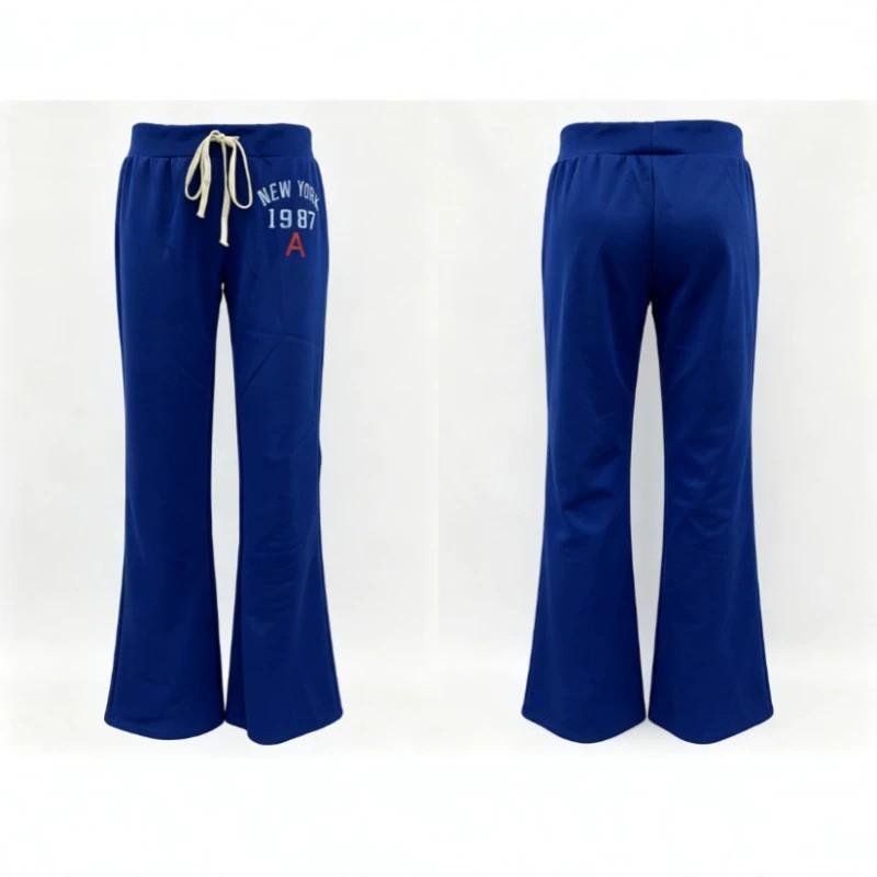 Y2K Low Waist Tie Front Flared Pants Womens Slim Fit Printed Casual Trousers Streetwear