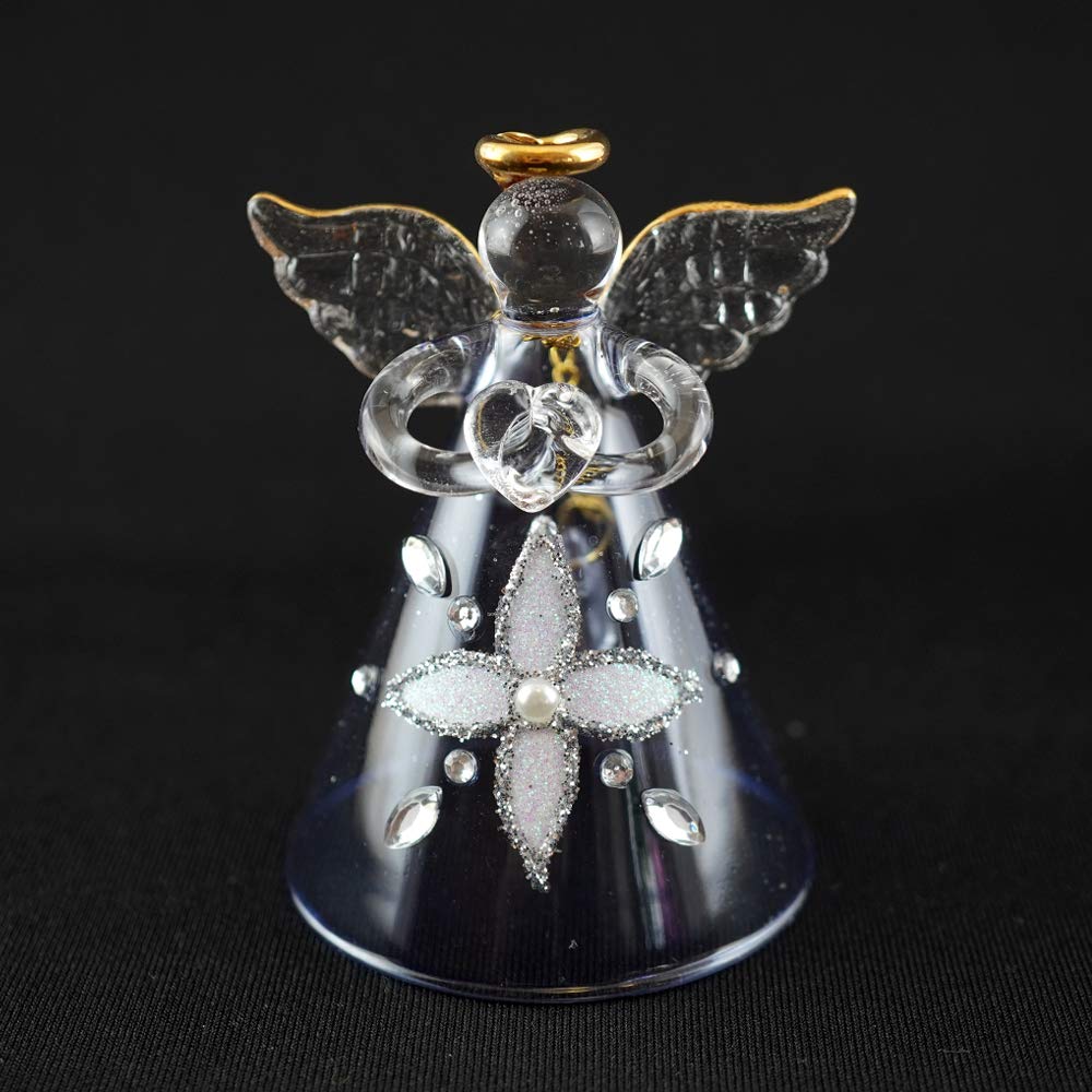 Fourcart Cute Handmade Glass Crafts [Crystal Angel Bell] Blue x 6-Piece Set