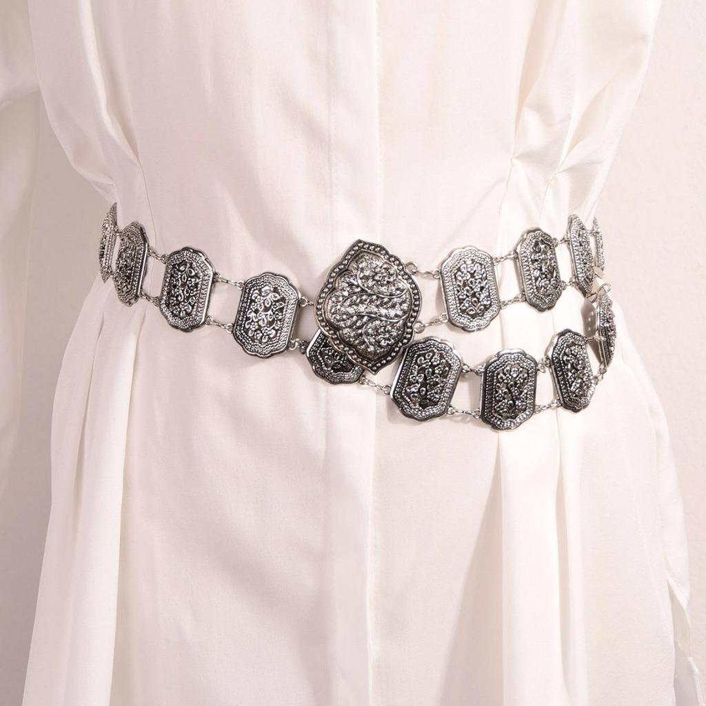 Women's Retro Ethnic Metal Waist Chain Belt for Belly Dance and Dress Decoration