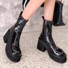 Men's Off-White Patent Leather Round Toe Ankle Boots with Thick Sole