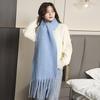 Men's and Women's Thick Woolen Scarf: Solid Color Knitted, Warm, Tassel-Edged, Imitation Cashmere for Winter