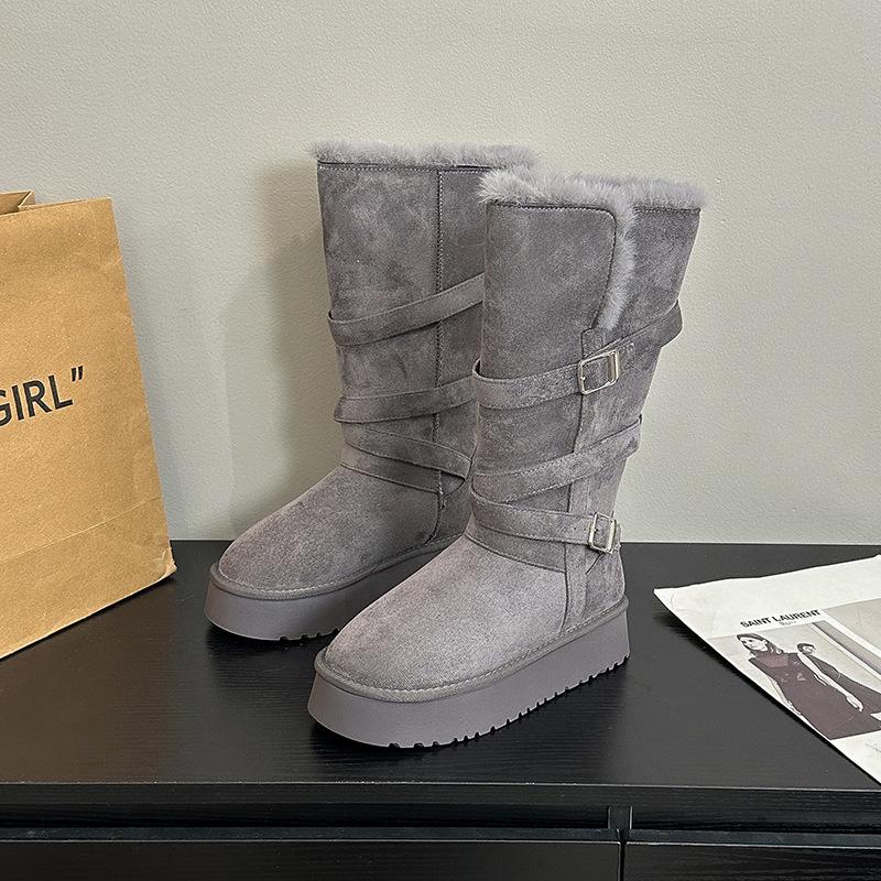 Women's Cold Warm Padded Snow Boots Thick Soles Heightened Non-slip Wear-resistant Outdoor Leisure Sports Cotton Boots