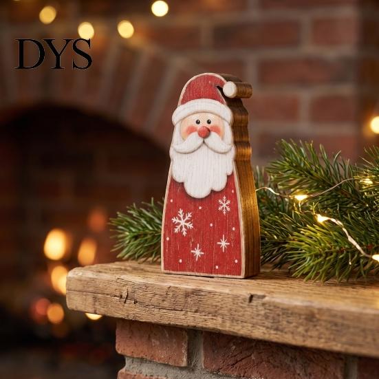 Santa Claus Elk Snowman Figurines Wooden Christmas Tabletop Decor, Reindeer Figurine, Rustic Hand Painted Wood Decorations Holiday Shelf Sitter