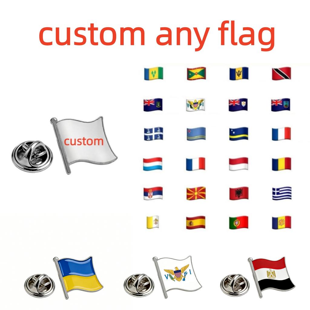 Custom 16*19mm Country Flag Pins for Traveller Personalized Stainless Steel Europe America Flag Brooches For Women Men Gift