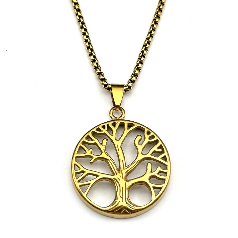 Hollow Tree of Life Stainless Steel Pendant Necklace for Women Men Gold Silver Color Plant Amulet Chain Necklaces Jewelry Gift