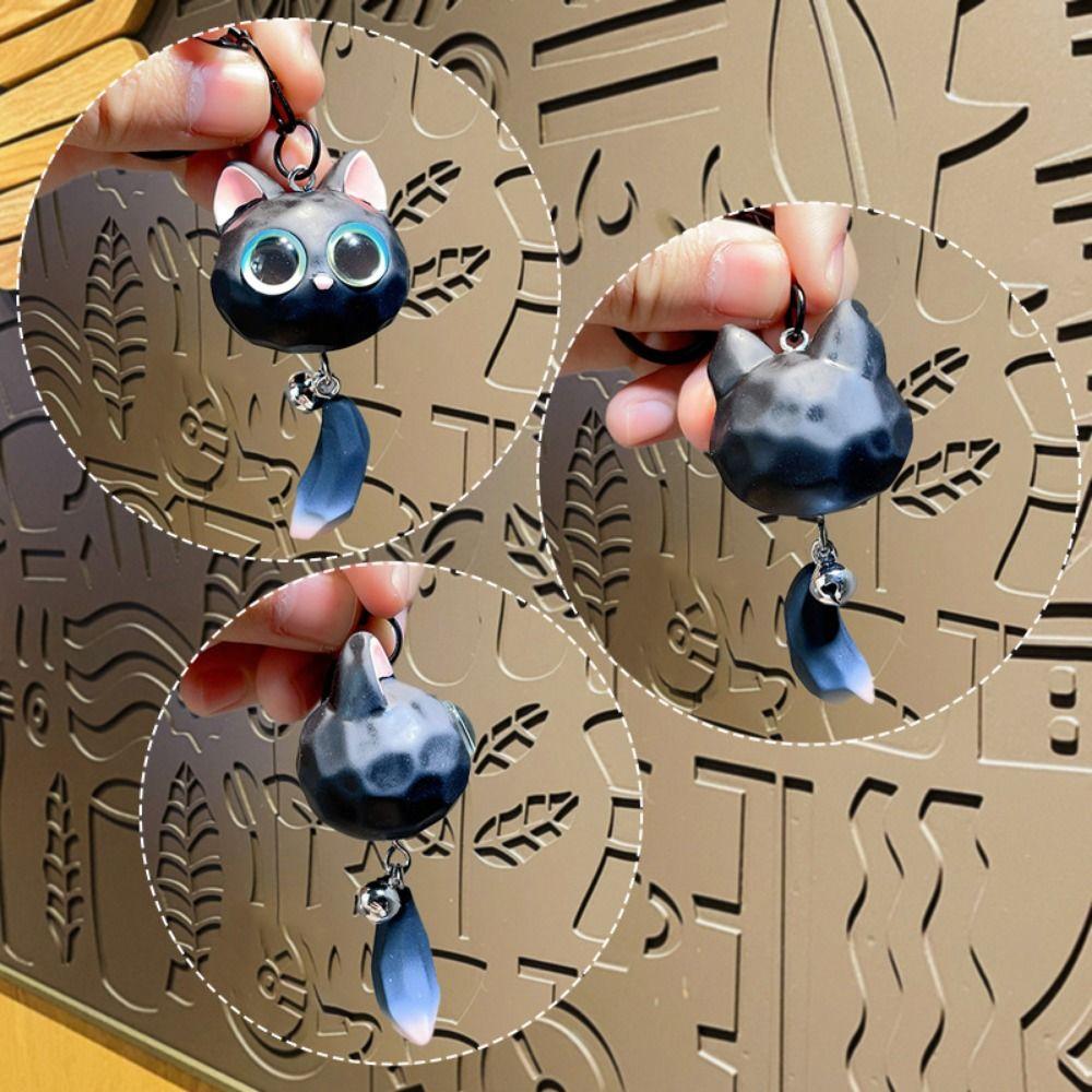 Söt Katt Huvud Nyckelring med Stora Ögon Utsökt Katt Huvud Hänge 3D Tecknad Nyckelring Par