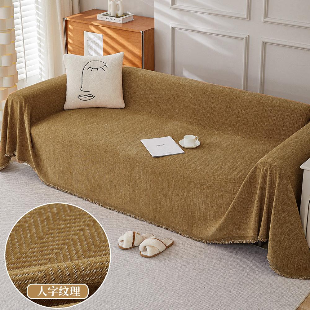 Современный простой чехол для дивана из синели с рисунком «елочка» — фото 17