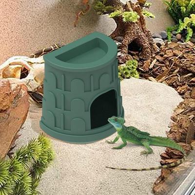 Reptile Hide Leopard Gecko House Hiding Place Removable Habitat Decoration With Top Food Water Basin Aquarium Tank Accessories