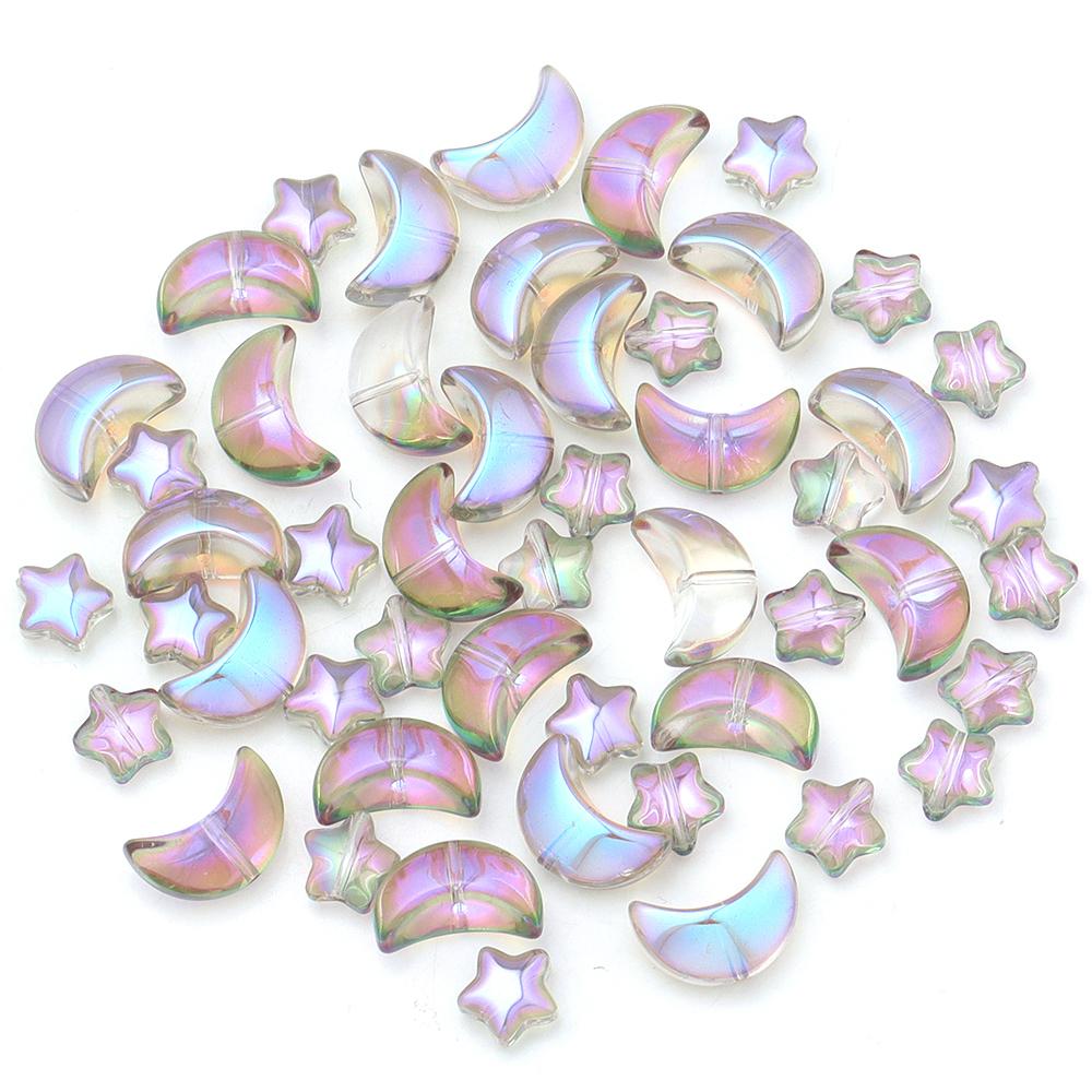 50Pcs Colored Crystal Glass Beads Mixed Star Moon Loose Pendant Beads For DIY Crafts Jewelry Handmade Earring Necklace Accessory