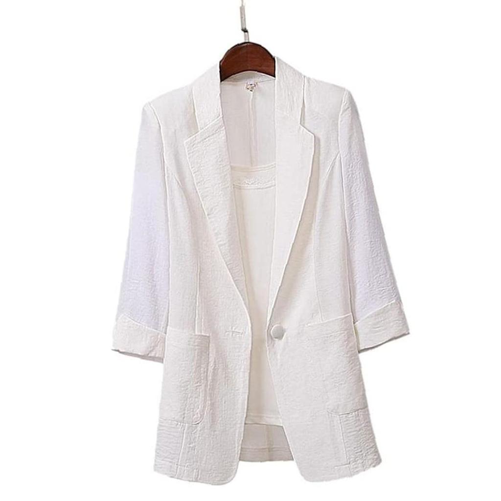 Women  Color Fashion Cotton Linen Suit Jacket In Large Size Casual Coat