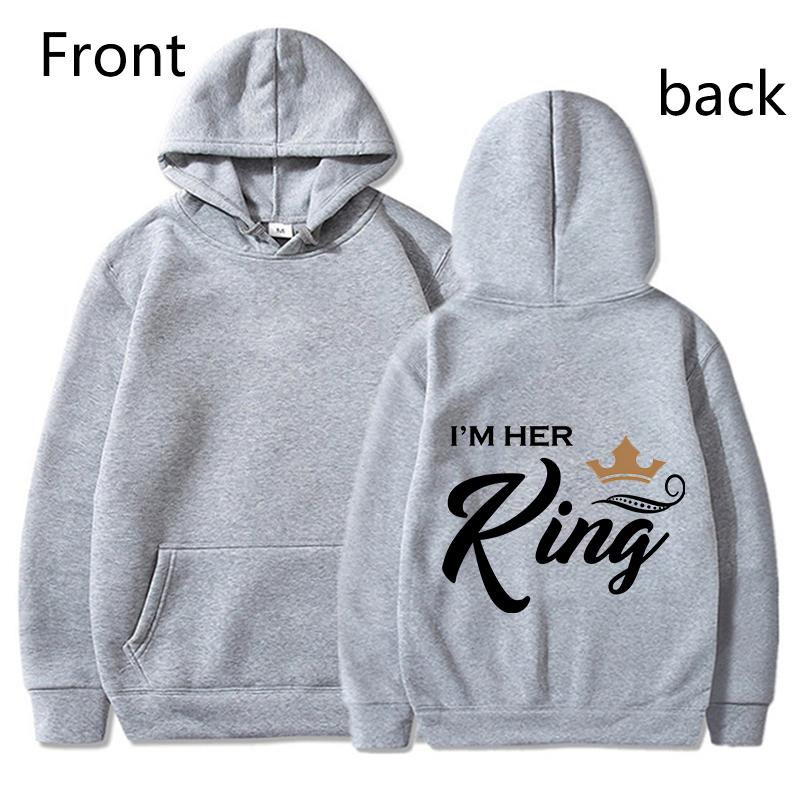Fashion King & Queen Couple Hoodies Long Sleeve Pullover Couples Matching Outfits Streetwear Lovers Clothes Valentine Day Gifts