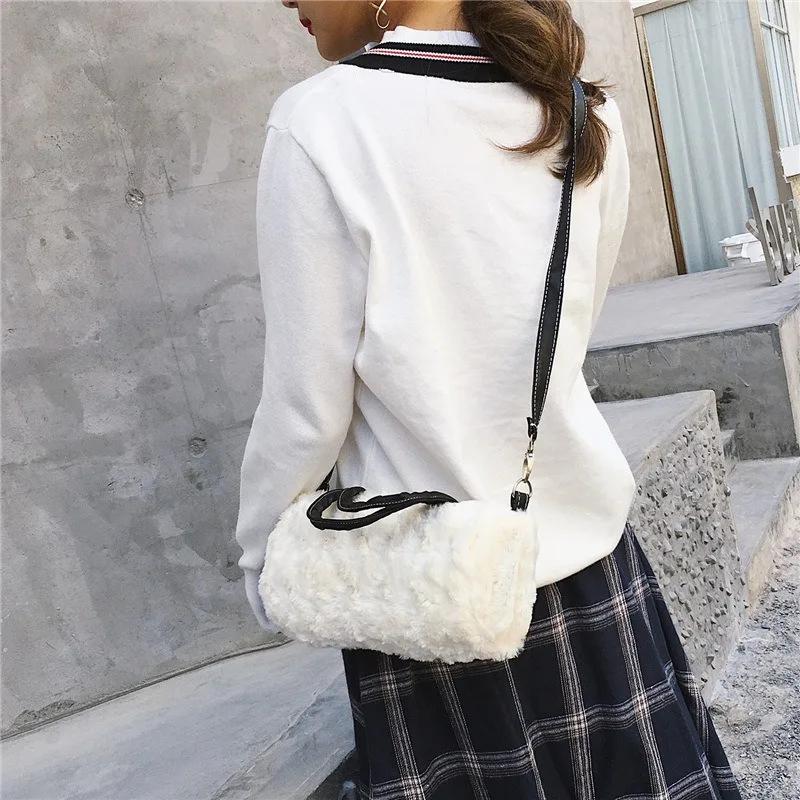 Korean version fur shoulder bag for women monochromatic oblique cross-body bag small square shoulder bag