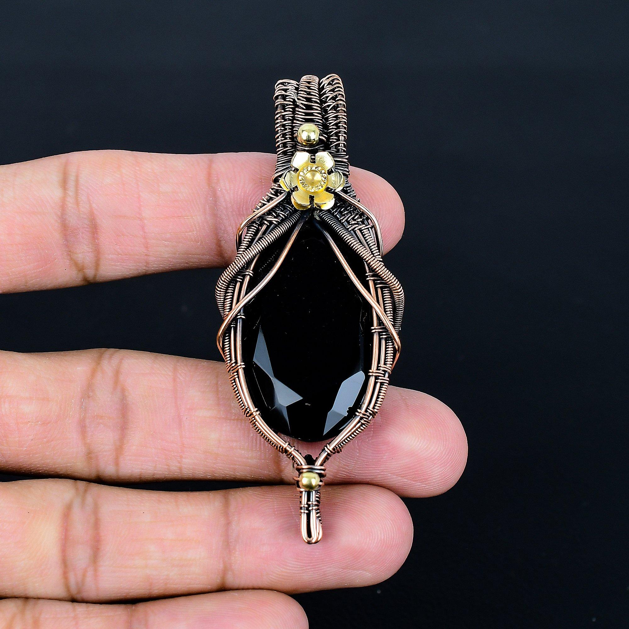 

Black Spinel Pendant, 999 Copper Wire Wrapped Pendant Handmade Gemstone Jewelry, Gifts For Wife Brand New Pendant 2.55 Inches