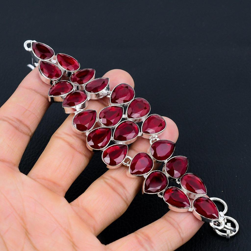 Red Ruby Gemstone Handmade 925 Sterling Silver Bracelet, Silver Bracelet, Red Ruby Bracelet For Women, Red Ruby Unisex Bracelet For Gifts