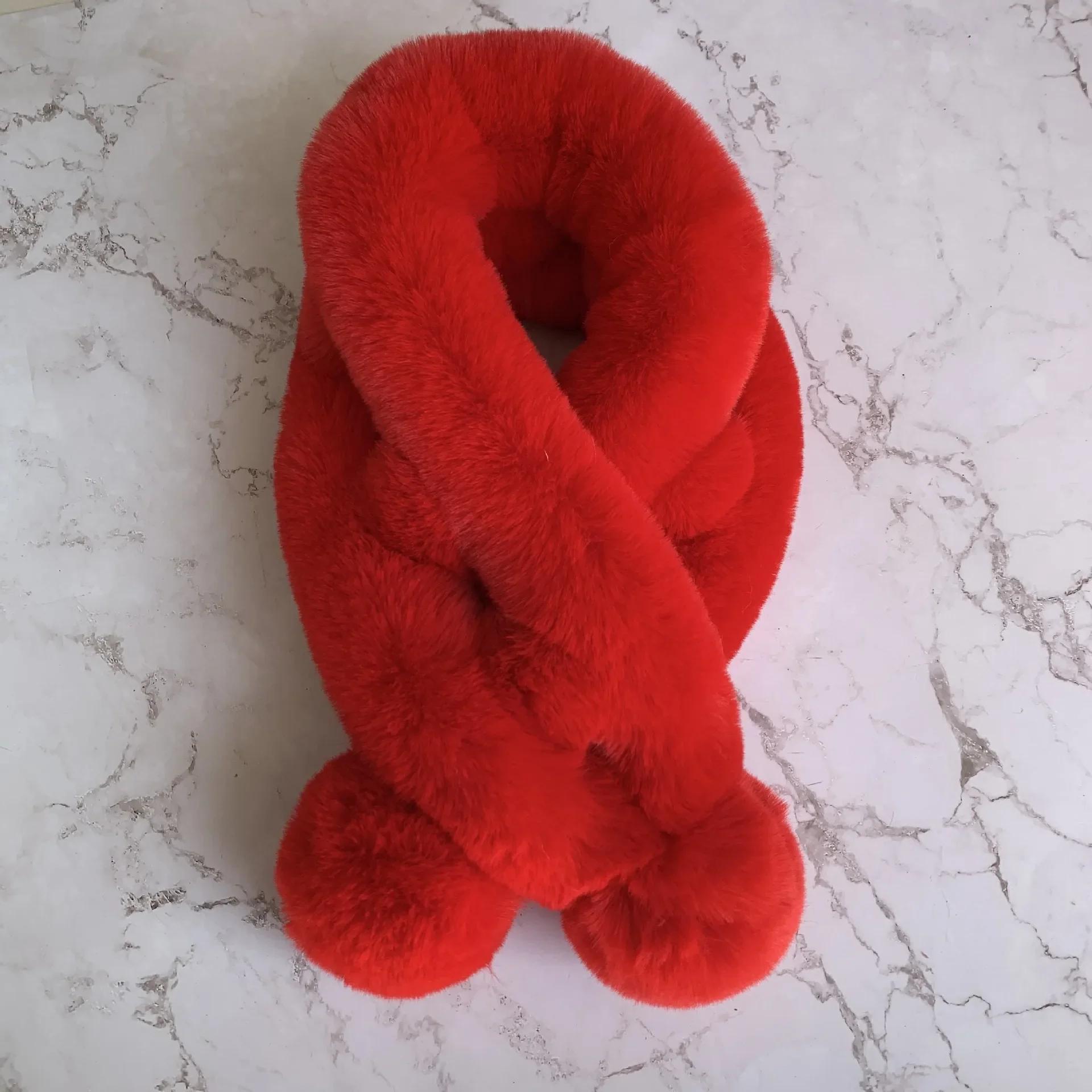 

Fur Rabbit Plush Thick Warm Scarf Autumn and Winter New Fashion Solid Color Fur Ball Cross Student Children Clothes Accessories красный
