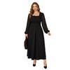 Big Size Square-neck Long Dress with Frilly Sleeves, Cinched At The Waist, with A Knot Design That Accentuates Slimming Figure - A-shaped Long Dress