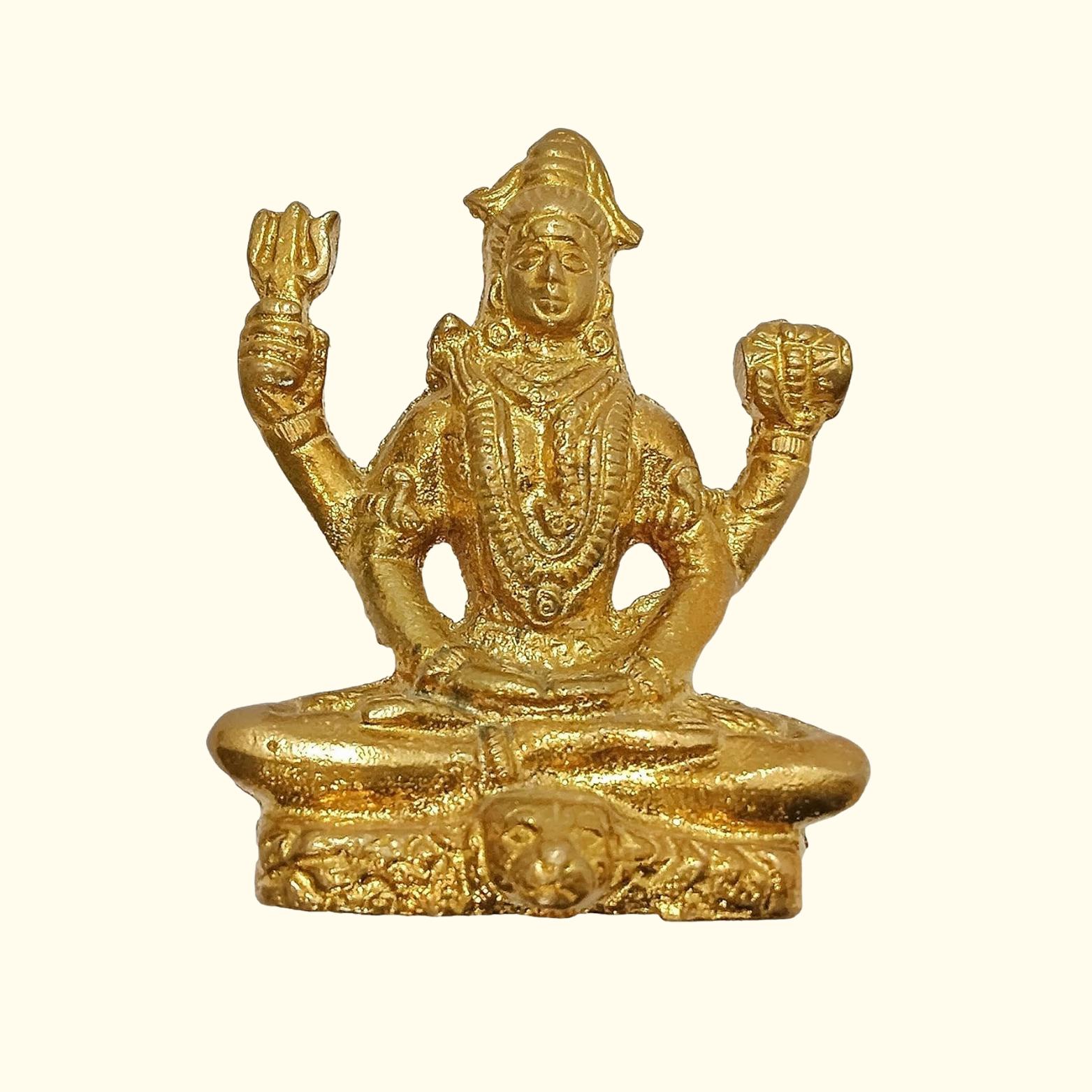 Lord Shiva Brass Shiny Golden Statue, Meditation Posture Shiva Idol - 7 Cm Tall