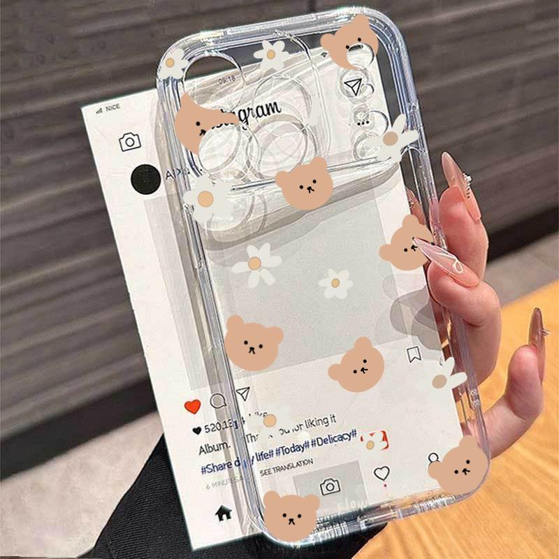 Teddy Bear Bowknot Phone Case For iPhone 17 16e 16 15 14 13 12 11 Mini Air Pro Max X XR XSMax 7 8 Plus Transparent Soft