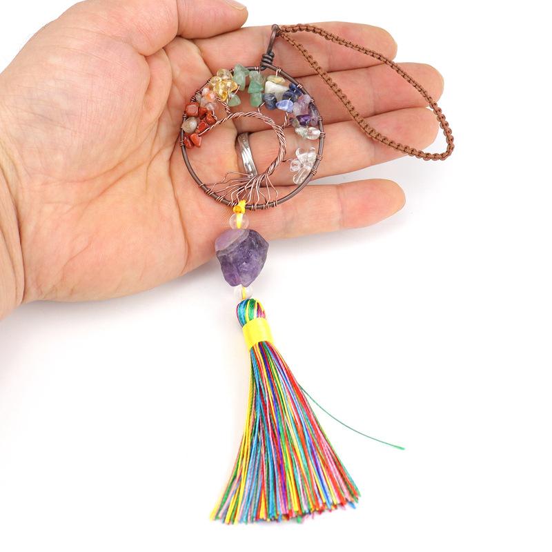 Woven Natural Gravel Crystal Rough Stone Life Tree Fringed Pendant Car Rearview Mirror Pendant Bag Decoration G16