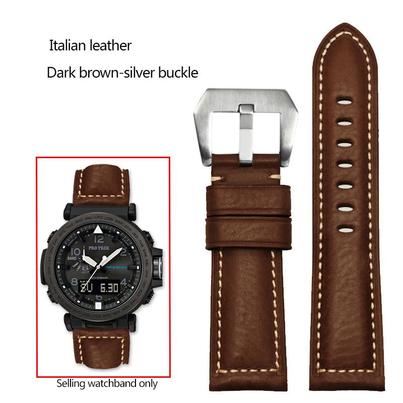 24mm Matný kožený řemínek na hodinky z hověziny, italský, pro sérii Casio PROTREK PRG-600/PRG-650/PRW-6600, náramek pro outdoorové sporty