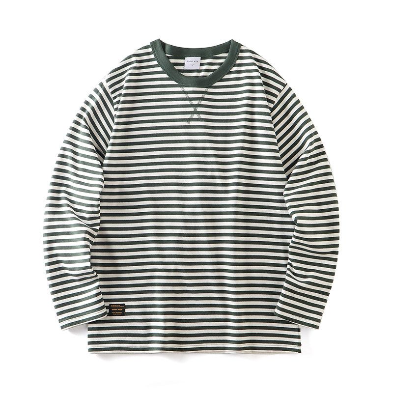 American Retro Heavyweight Pure Cotton Striped Long-Sleeve T-Shirt for Men, Autumn and Winter Sailor Shirt, Export Quality Trendy Brand Base Shirt