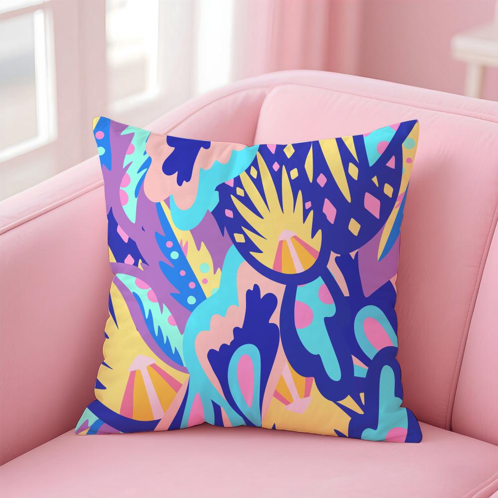 Abstract Colorful Pattern Cushion Cover Premium Comfort Reversible Pillow Cove -Two In One Design for Any Room & Car Interior