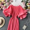 French Bellflower Fairy Mori Lotus Leaf Big Trumpet Sleeve Pleated Dress Mopping the Floor and Swinging Temperament Long Dress
