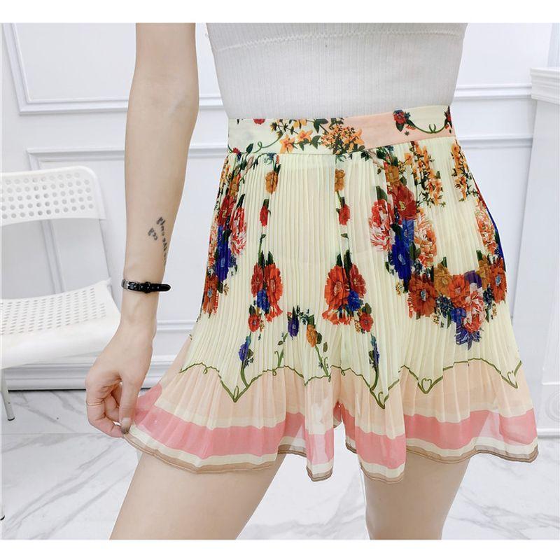 

Summer Korean Retro Print Lightweight High Waist Hot Pants Printed S