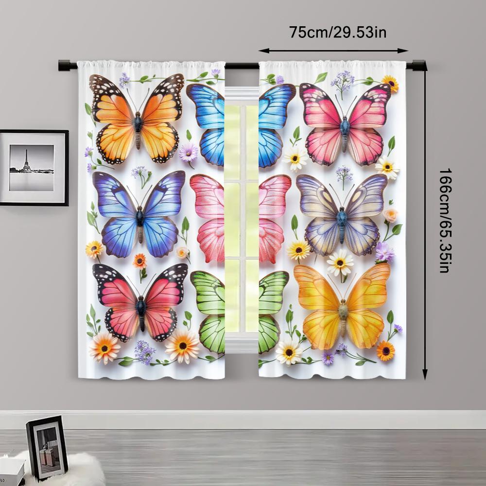2pcs, Light Filtering Curtains Butterfly Print Polyester Woven (without rod) Stuff Clearance Ldeal for Bedroom, Living Room,