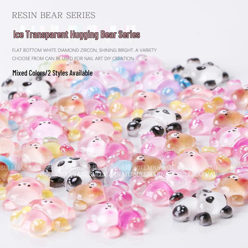 Cute Candy Bear 3D Nail Art Decorations (20 Pieces) - Translucent Resin Flat Bottom
