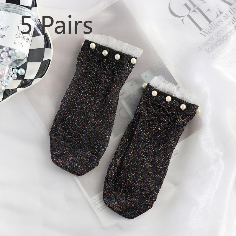 

5 пар женских модных новых коротких носков-лодочек из шелка с ручной вышивкой бисером и кристаллами для весны и лета 5 Pairs