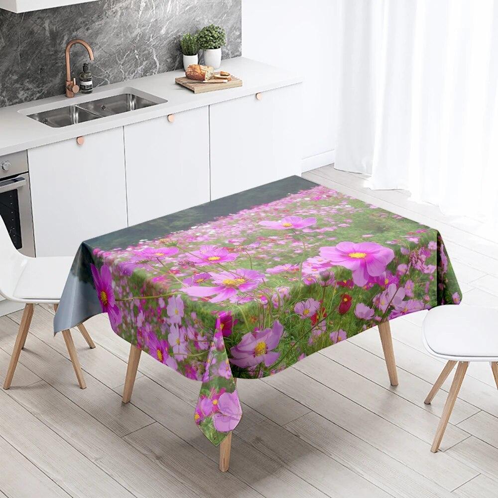 Colorful Flower Tablecloth Floral Anti-Stain Waterproof Rectangular Kitchen Dining Table Home Decoration