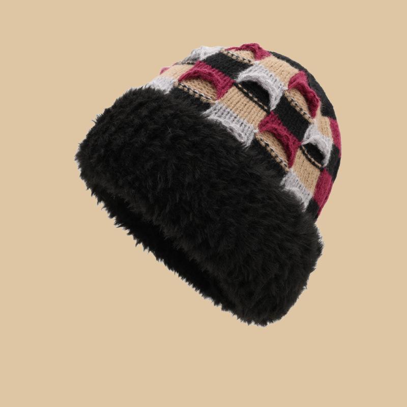 Thickened Knitted Hat Fashionable Jacquard Woolen Hat Autumn and Winter Face Showing Versatile Couple Cold Hat