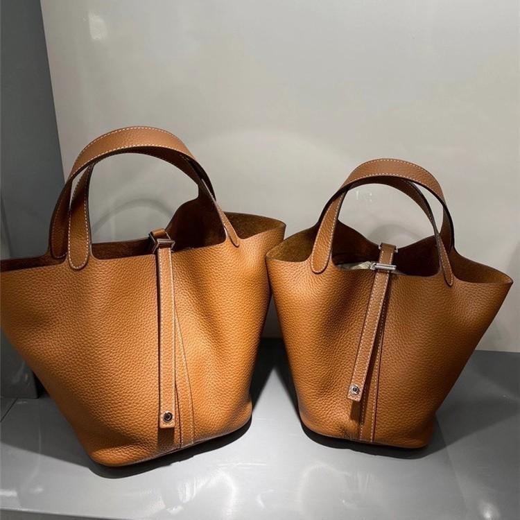 2023 Nowa damska torba ze skóry bydlęcej pierwszej jakości, wzór liczi, koszyk warzywny, worek typu bucket bag, modna i prosta, codzienna torebka