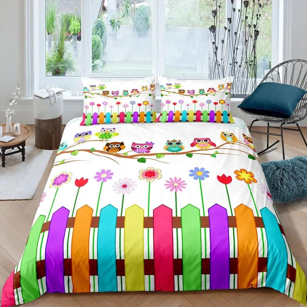 Comforter Cartoon Owl Cute Kawaii Animals For Kids Girls Bedding Set King Queen Single Twin Size Polyester Comforter