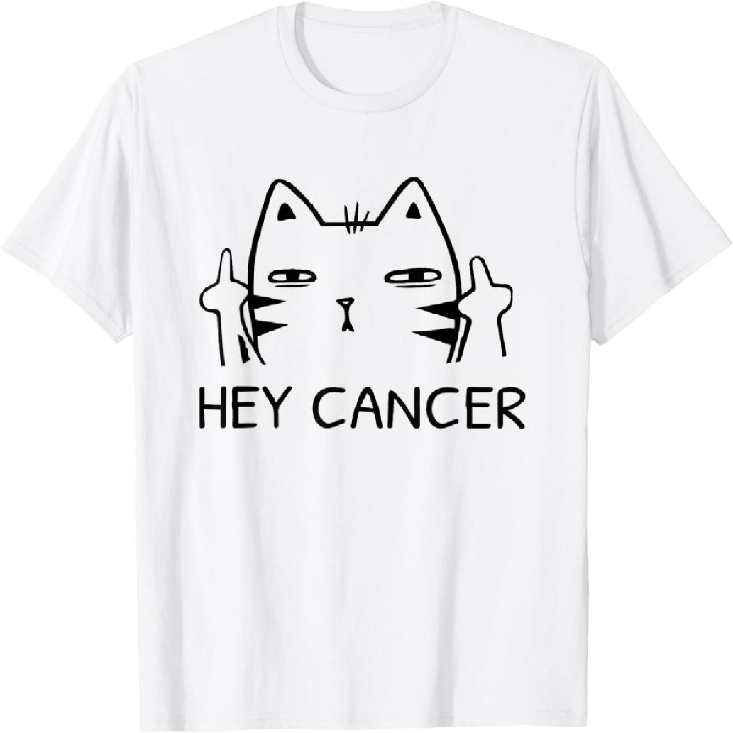 Hey Cancer FCK you Funny Cat Middle Finger T-Shirt XXXXXL белый
