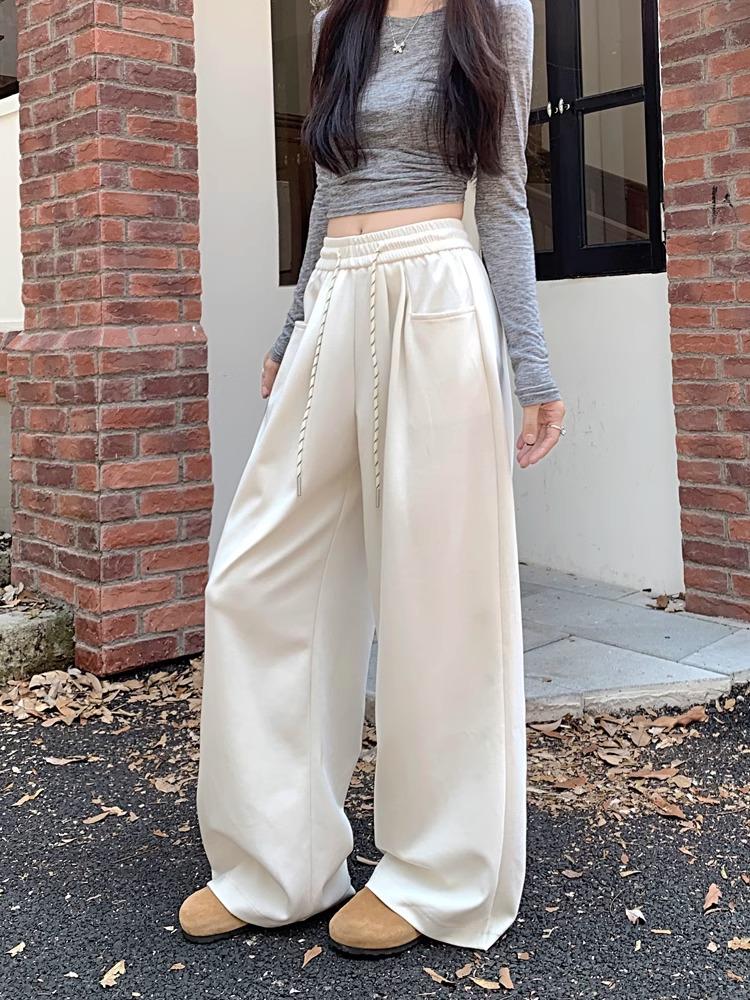 Women's Wide Leg High Waist Drapey Trousers - Spring/Autumn 2025, Loose Slimming Floor-Length Casual Pants.