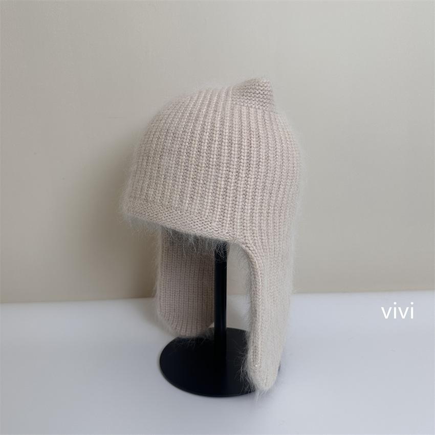 Atmospheric rabbit fur knitted wool hat women's new autumn and winter warm ear protection hat cold-proof bag head hat