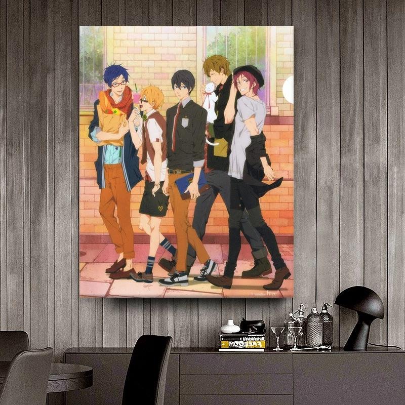 Solid Wood Frame Japan Anime Iwatobi Swim Club Wall Art Home Decor Wallpaper Decorative Wall Picture for Living Room Children's Wall Art Prints