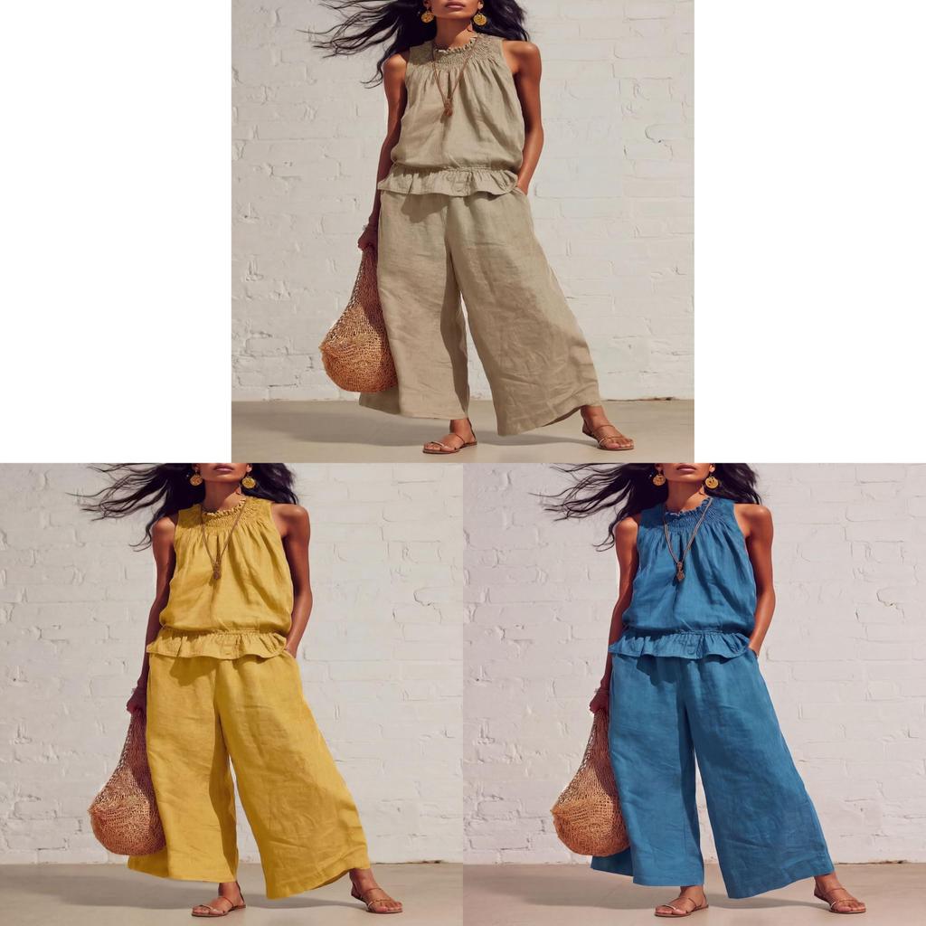 Bohemian Style Womens Sleeveless Twopiece Set With Polyester Fabric For Casual Summer Wear