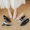 Pointed Beautiful Thick Heel Flat Shoes Women's Summer 25 Spring and Summer New Versatile Rhinestone Bow Mary Jane High Heels